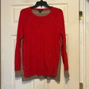 J. Crew Red and Tan Colorblock Sweater with Side Buttons Size Medium